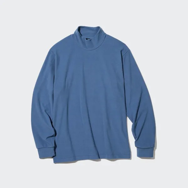 Футболка флисовая Uniqlo с вырезом и длинными рукавами, синий
