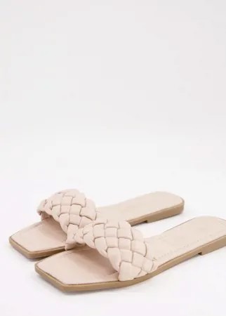 Кремовые шлепанцы на плоской подошве с квадратным носком Truffle Collection-Белый