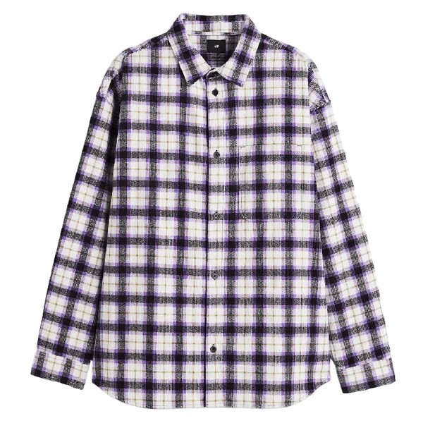 Рубашка H&M Oversized Corduroy, белый/фиолетовый