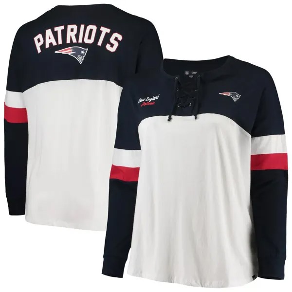 Женская спортивная университетская футболка New Era белого/темно-синего цвета с v-образным вырезом и длинными рукавами New England Patriots большого размера New Era