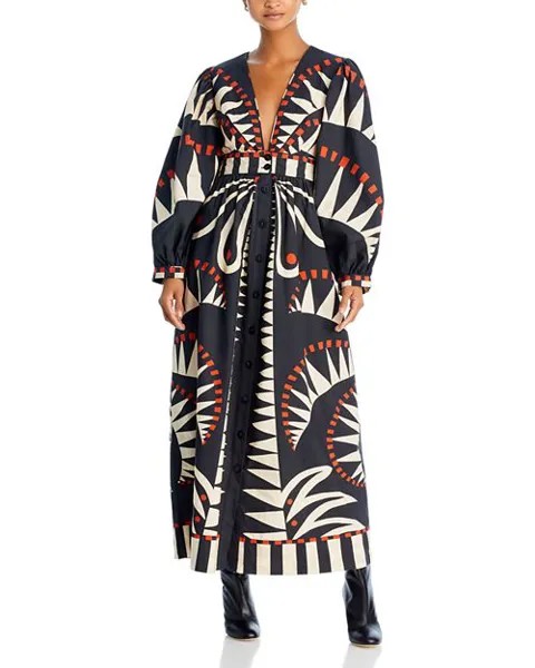 Платье макси с V-образным вырезом и принтом Coconut Grove FARM Rio, цвет Black