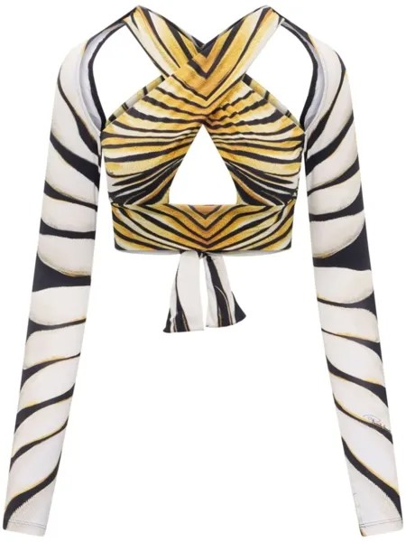 Roberto Cavalli укороченный топ с принтом Ray Of Gold, нейтральный цвет