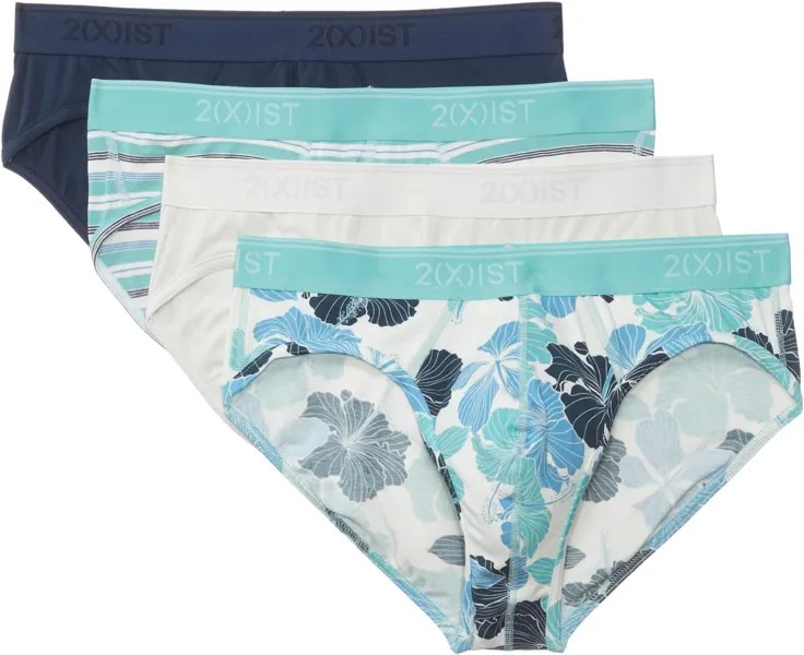 Трусы 2(X)IST Stretch Bonus Pack 4-Pack Low-Rise Brief, цвет Spring Hibiscus/Dress Blues/Multi Stripe/Blanc De Blanc