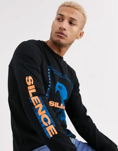 Черный лонгслив с принтом Topman