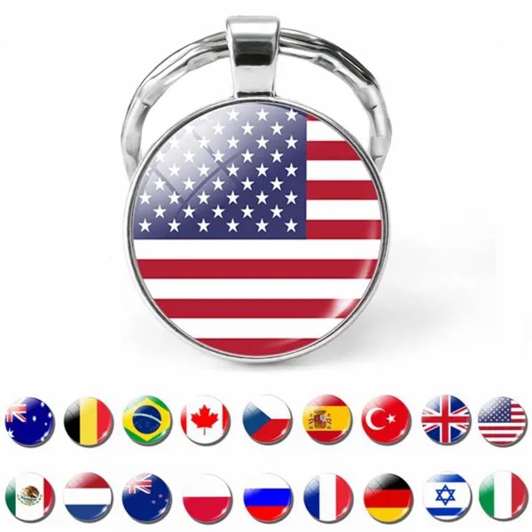 США Великобритания Россия Испания Флаг Брелок Стекло Кабошон Ювелирные изделия Брелок Кольцо Патриот Сувенир Подарок Влюбленные
