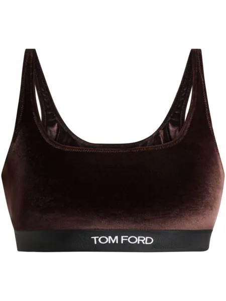 TOM FORD бархатный топ с логотипом, коричневый