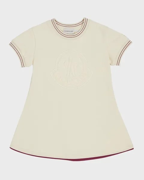 Флисовое платье с тисненым логотипом для девочек Moncler, цвет White