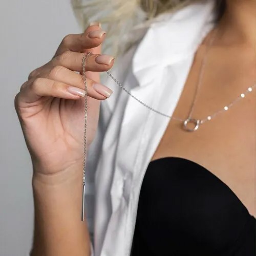 Колье Sirius Jewelry Женское колье на шею, колье галстук, колье галстук серебро, цепочка на шею женская, колье длинное на шею, серебро, 925 проба, родирование, длина 65 см., серебряный