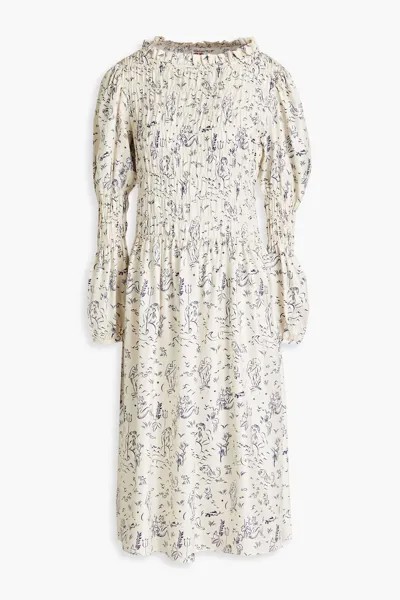 Платье миди Marina из шелкового твила с принтом и сборками SHRIMPS, слоновая кость