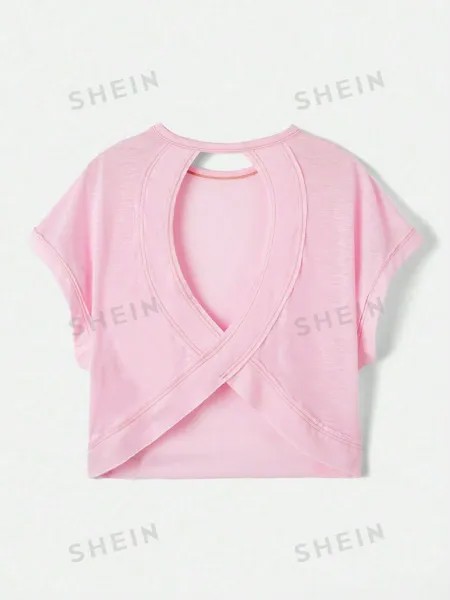 SHEIN Essnce Женская однотонная футболка с рукавами «летучая мышь» и открытой спиной, детский розовый
