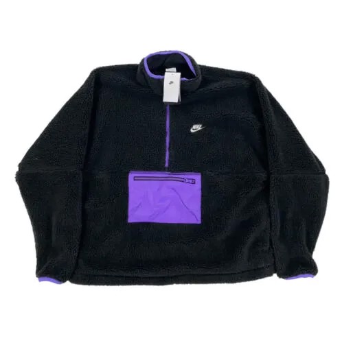 НОВАЯ мужская флисовая куртка-шерпа Nike с молнией 1/2 на молнии, черный, фиолетовый, мужской размер L