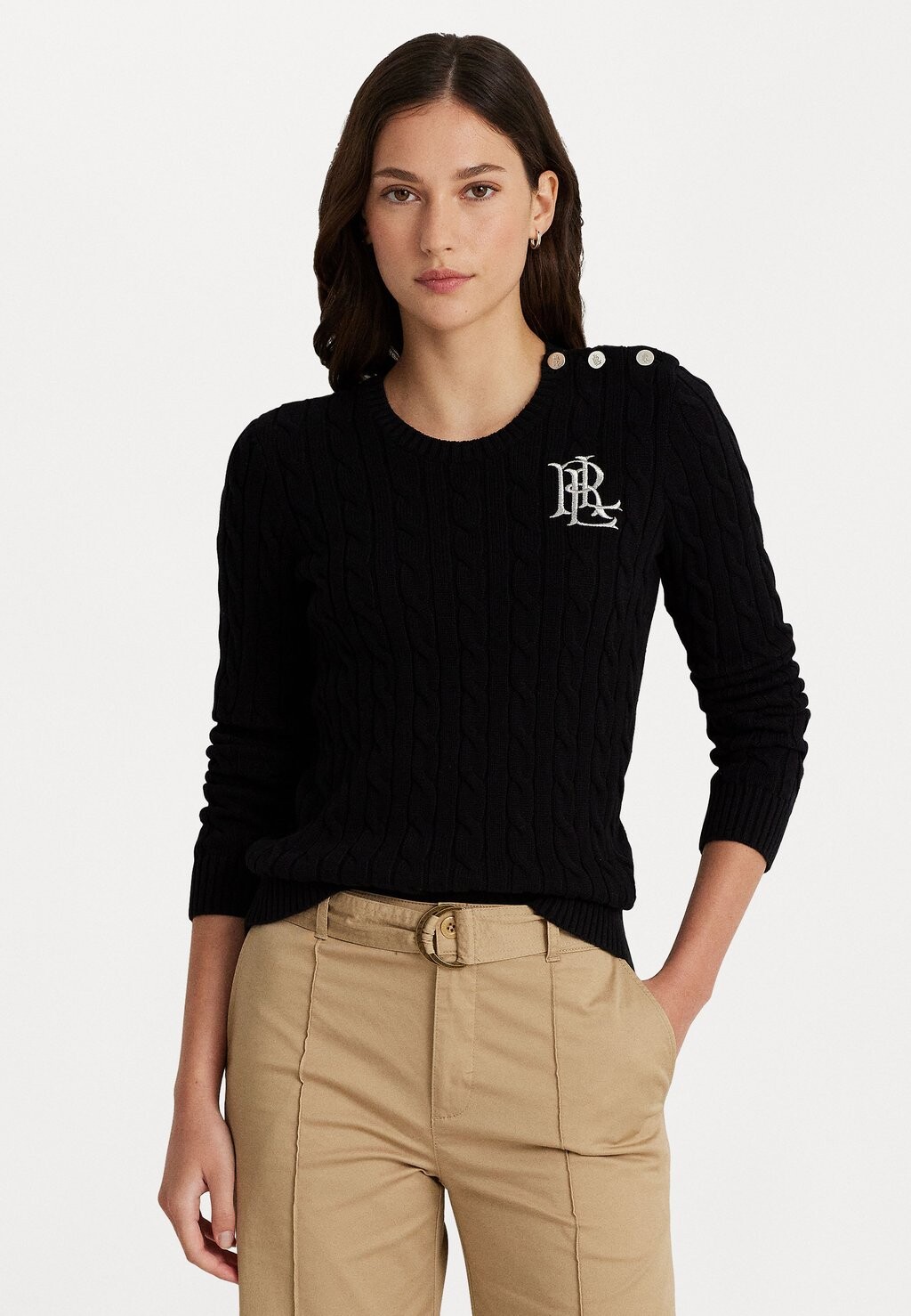 Джемпер BUTTON TRIM CABLE KNIT COTTON SWEATER Ralph Lauren, черный