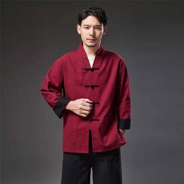 Традиционный костюм Тан, китайская мужская Ретро Повседневная рубашка, хлопковые льняные топы, мужская одежда кунг-фу, Азиатский костюм