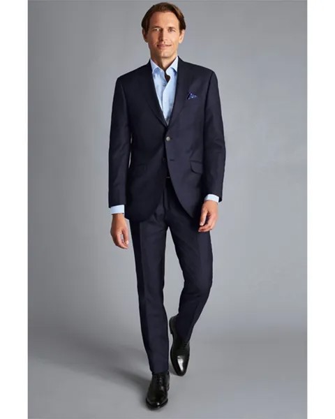 Charles Tyrwhitt — приталенный итальянский роскошный шерстяной однотонный пиджак, темно-синий