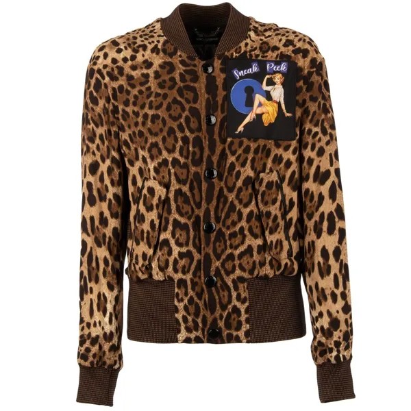 DOLCE - GABBANA Бомбер с леопардовым принтом SNEAK PEEK Patch Knit Коричневый 11236