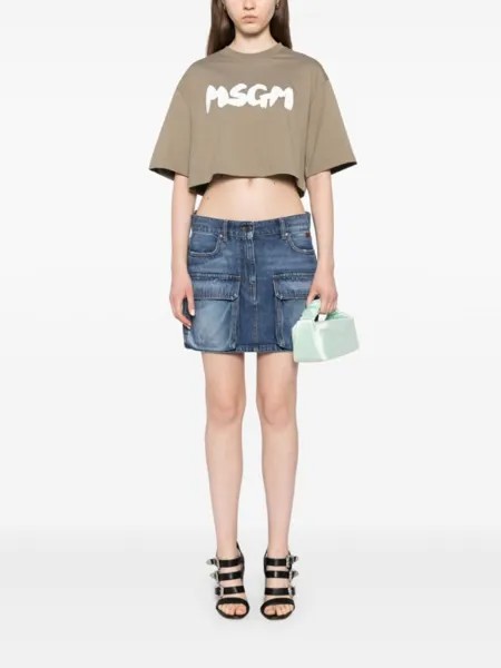 MSGM укороченная футболка с логотипом, зеленый