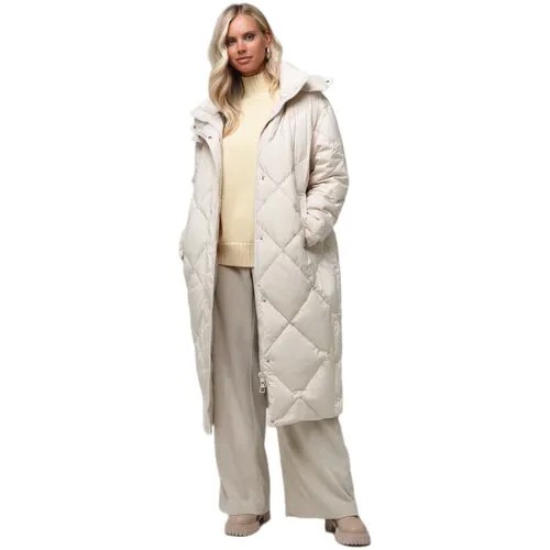 Пуховик hassfashion, удлиненный, силуэт прямой, разрез, капюшон, карманы, ультралегкий, размер L, бежевый