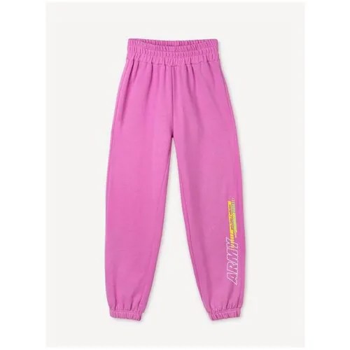 Лиловые спортивные брюки Jogger с принтом Army для девочки Gloria Jeans, размер 9-10л/140 (35)