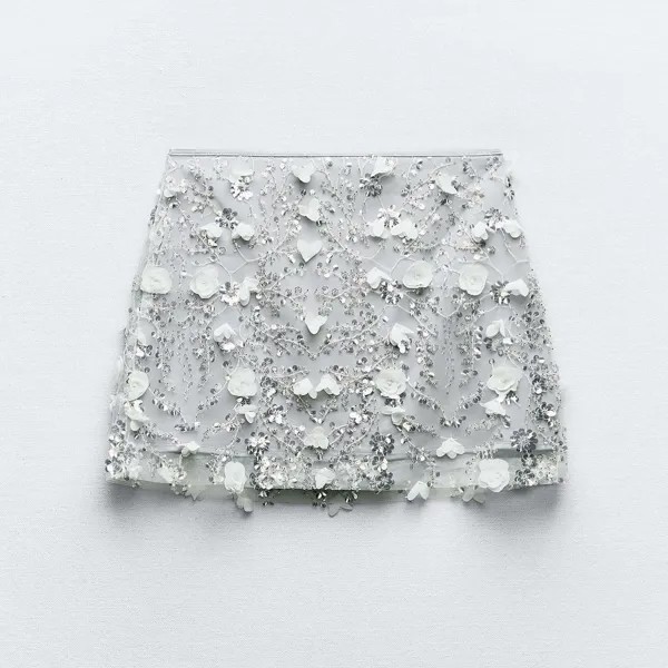 Юбка-мини Zara Sequinned, серебристый