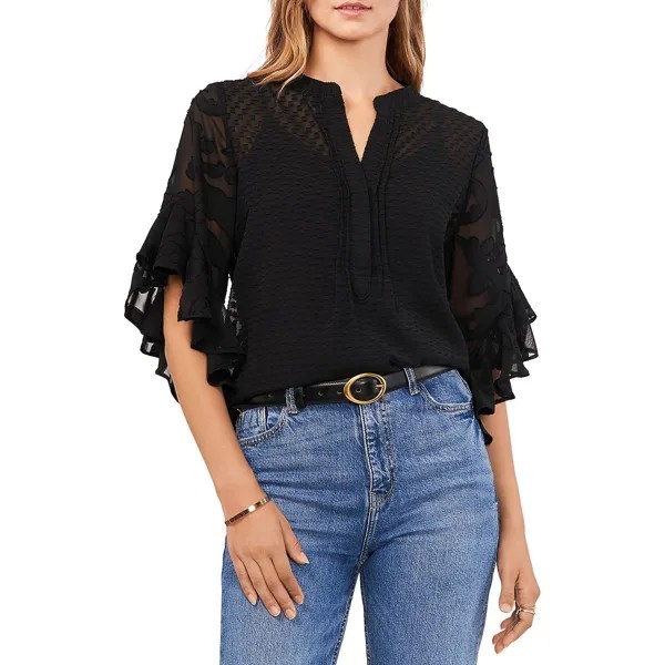 Женский пуловер в рубчик с цветочным принтом Vince Camuto, цвет Rich Black