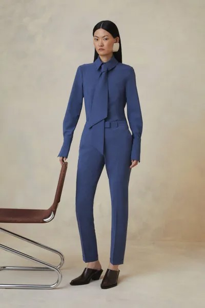 Прямые брюки из смесовой шерсти The Founder Karen Millen, синий