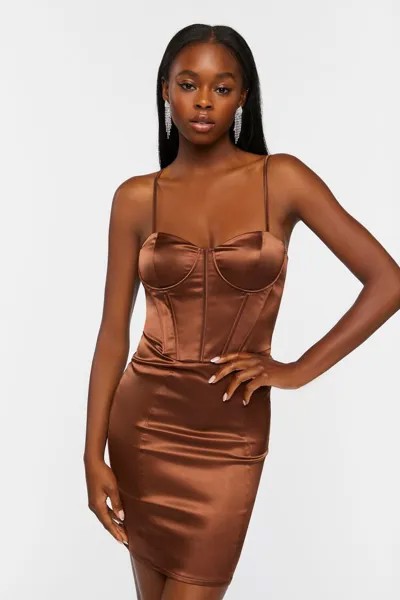 Атласное мини-платье-бюстье Forever 21, коричневый