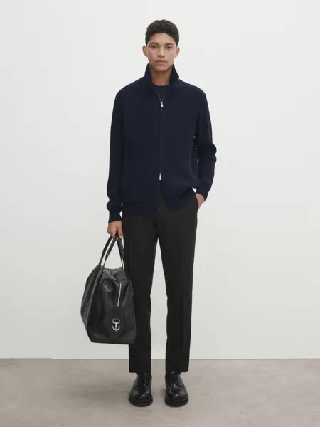 Трикотажный кардиган на молнии с карманами Massimo Dutti, темно-синий