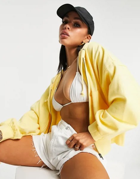 Oversized-худи свободного кроя на молнии сливочно-желтого цвета ASOS DESIGN-Желтый