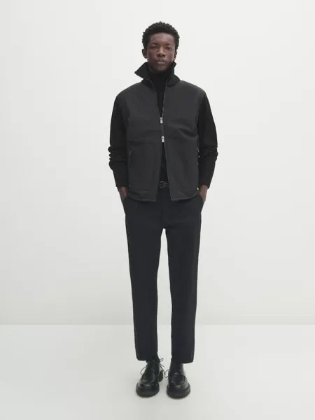 Вязаный кардиган из контрастной стеганой ткани Massimo Dutti, черный