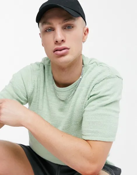 Трикотажная меланжевая футболка из льна мятного цвета ASOS DESIGN-Зеленый