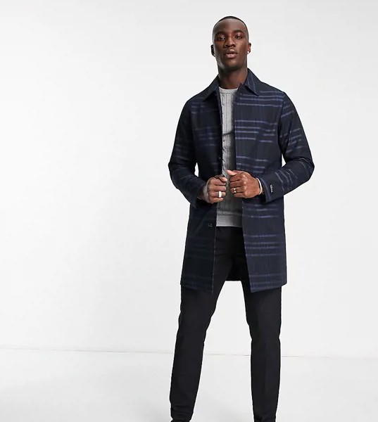 Классическое однобортное пальто с добавлением шерсти и бархатной отделкой на воротнике Gianni Feraud Tall-Темно-синий