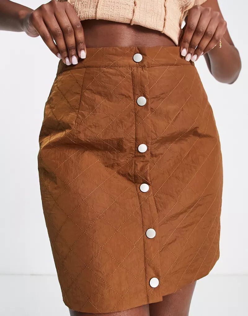 Стеганая мини-юбка шоколадно-коричневого цвета на пуговицах Lola May