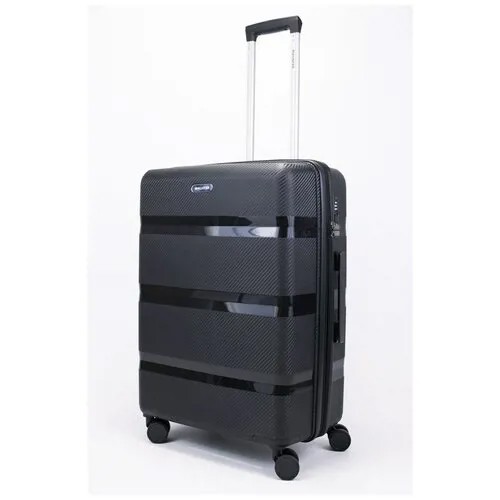 Чемодан Sweetbags средний из полипропилена с расширением на 4-х колесах с TSA замком (3 гориз. полосы) темно-синий M+