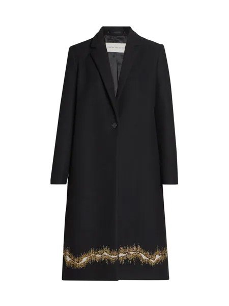 Шерстяное длинное пальто с вышивкой Richy Dries Van Noten, черный