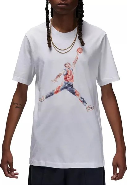 Мужская брендовая акварельная футболка с короткими рукавами и графическим рисунком Jordan, белый