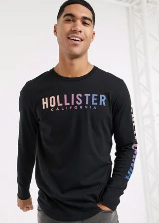 Черный лонгслив с логотипом Holister