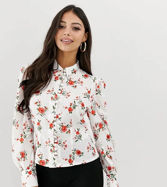 Рубашка на пуговицах с цветочным принтом Fashion Union Petite-Белый
