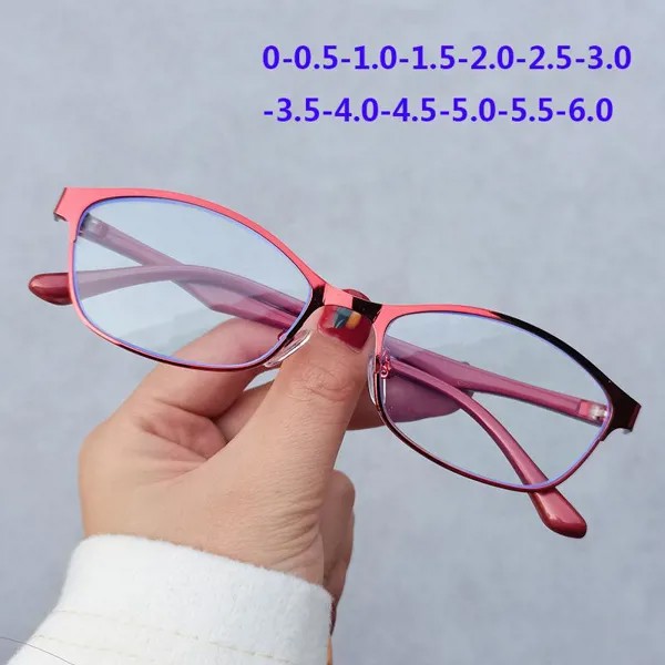 Элегантные бизнес металлические рамки очки Myopia для мужчин Женщины Рецепт очки с диоптрией Анти синий свет 0 ~ -6.0