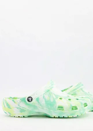 Туфли с космическим принтом цвета зеленого мрамора Crocs Classic-Черный