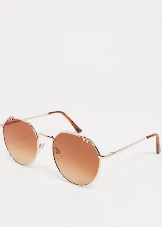 Солнцезащитные очки шестиугольной формы в золотистой оправе Vero Moda-Золотистый