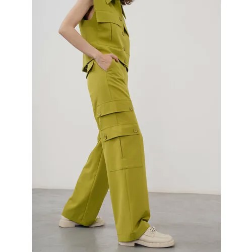 Брюки карго  Модный Дом Виктории Тишиной, свободный силуэт, повседневный стиль, карманы, размер 50, зеленый