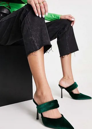 Темно-зеленые мюли на каблуке с объемными ремешками ASOS DESIGN Wide Fit Paxton-Зеленый цвет