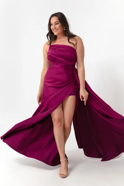 Женское атласное вечернее платье размера плюс на одно плечо сливового цвета и выпускное платье Lafaba, фиолетовый