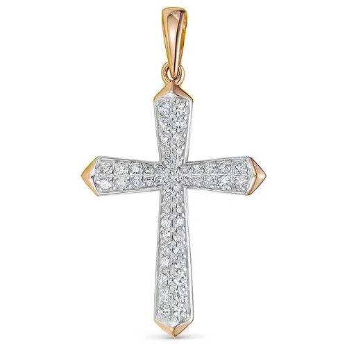Крестик Vesna jewelry, красное золото, 585 проба, родирование, бриллиант