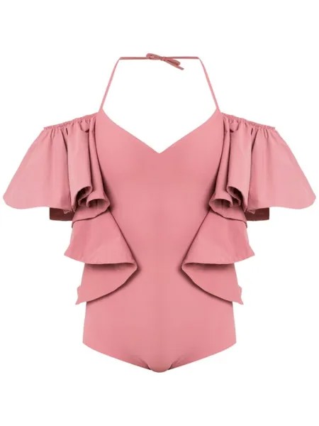 Amir Slama ruffled swimsuit, нейтральный цвет