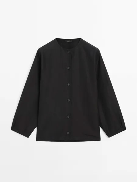 Рубашка Massimo Dutti Textured With Buttons, черный