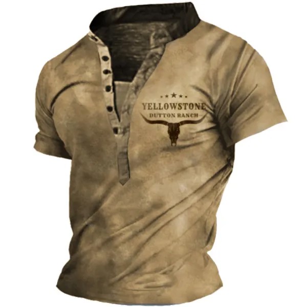 Мужская винтажная футболка с отложным воротником в стиле вестерн Йеллоустоун