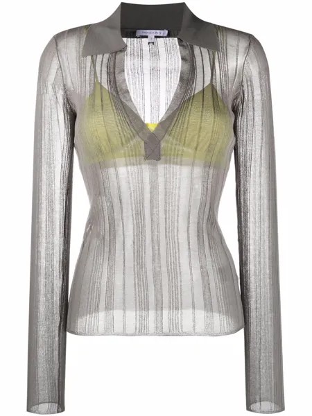 Patrizia Pepe semi-sheer ribbed polo shirt