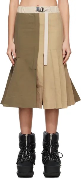 Плиссированная юбка средней длины цвета хаки sacai