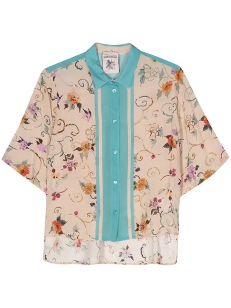 Semicouture крепдешиновая рубашка с цветочным принтом, нейтральный цвет
